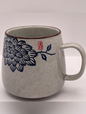 Japanese Style Speckled Floral Ceramic Mug | Blue Grey Pottery Coffee Cup